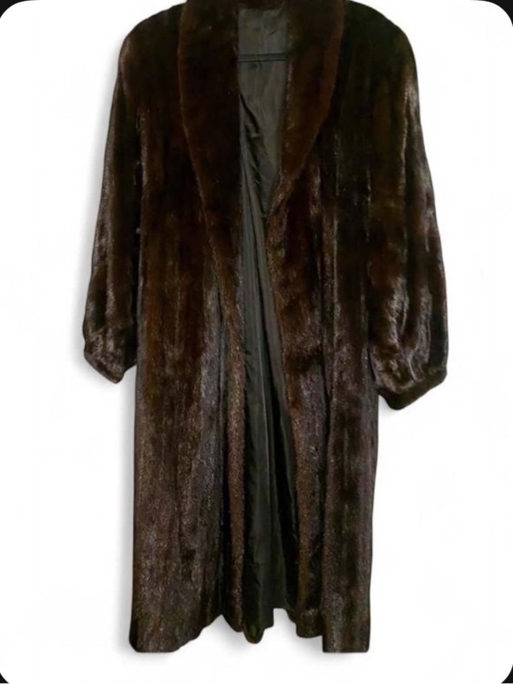 Genuine Vintage Ranch Mink Fur Coat Full Length Mahogany Brown Shiny SZ- L
